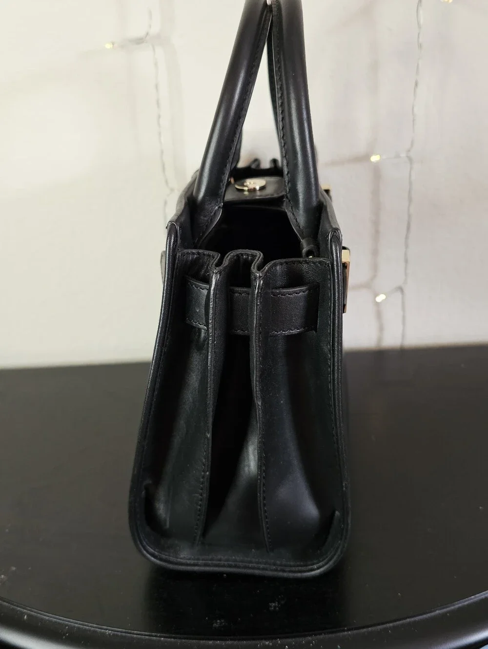 Vince Camuto Eli Satchel Black Leather Top Handle HandBag Purse